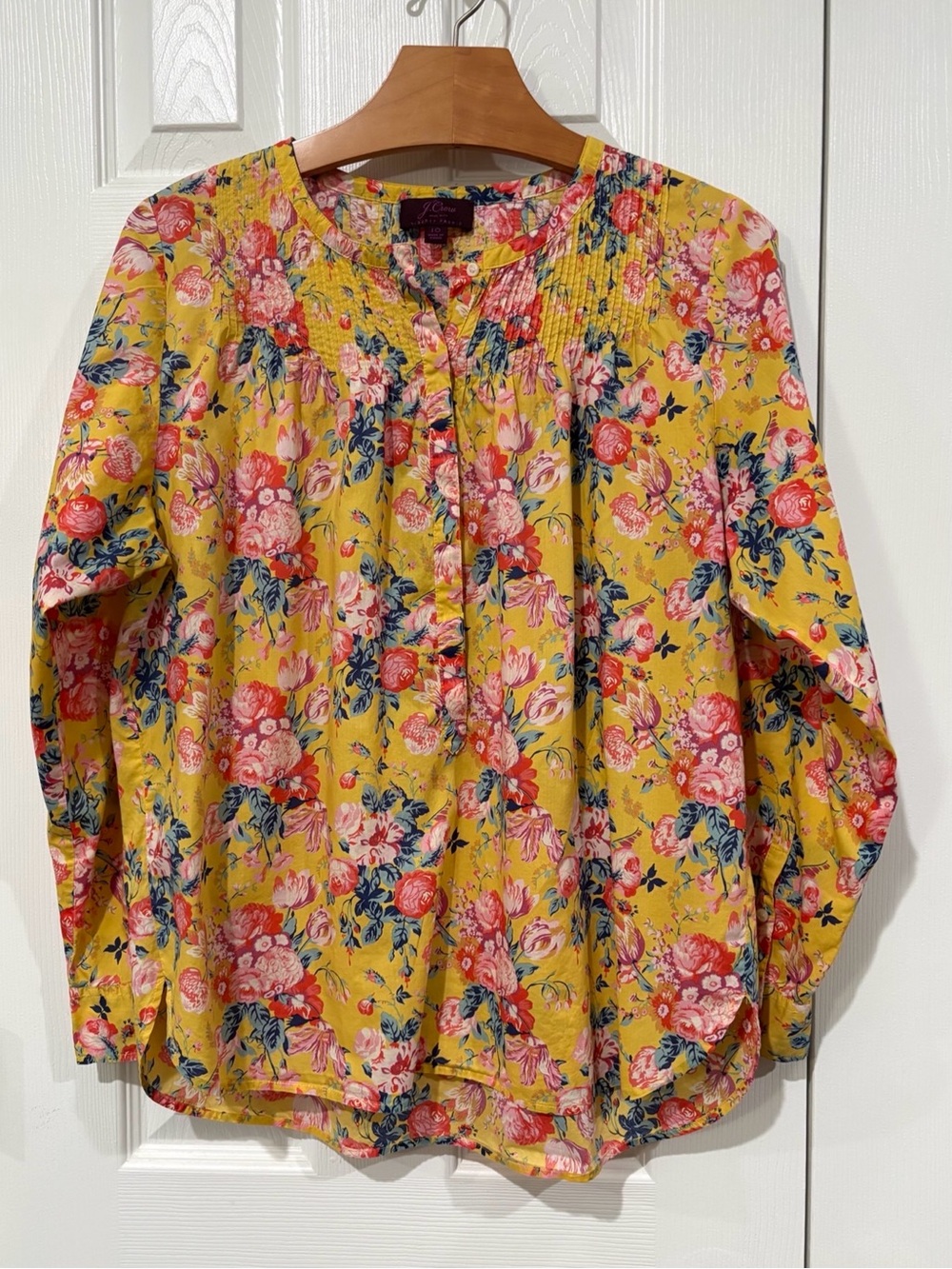 J. Crew Liberty Floral Cotton Blouse Size 10 Yellow Pink - Picture 4 of 15